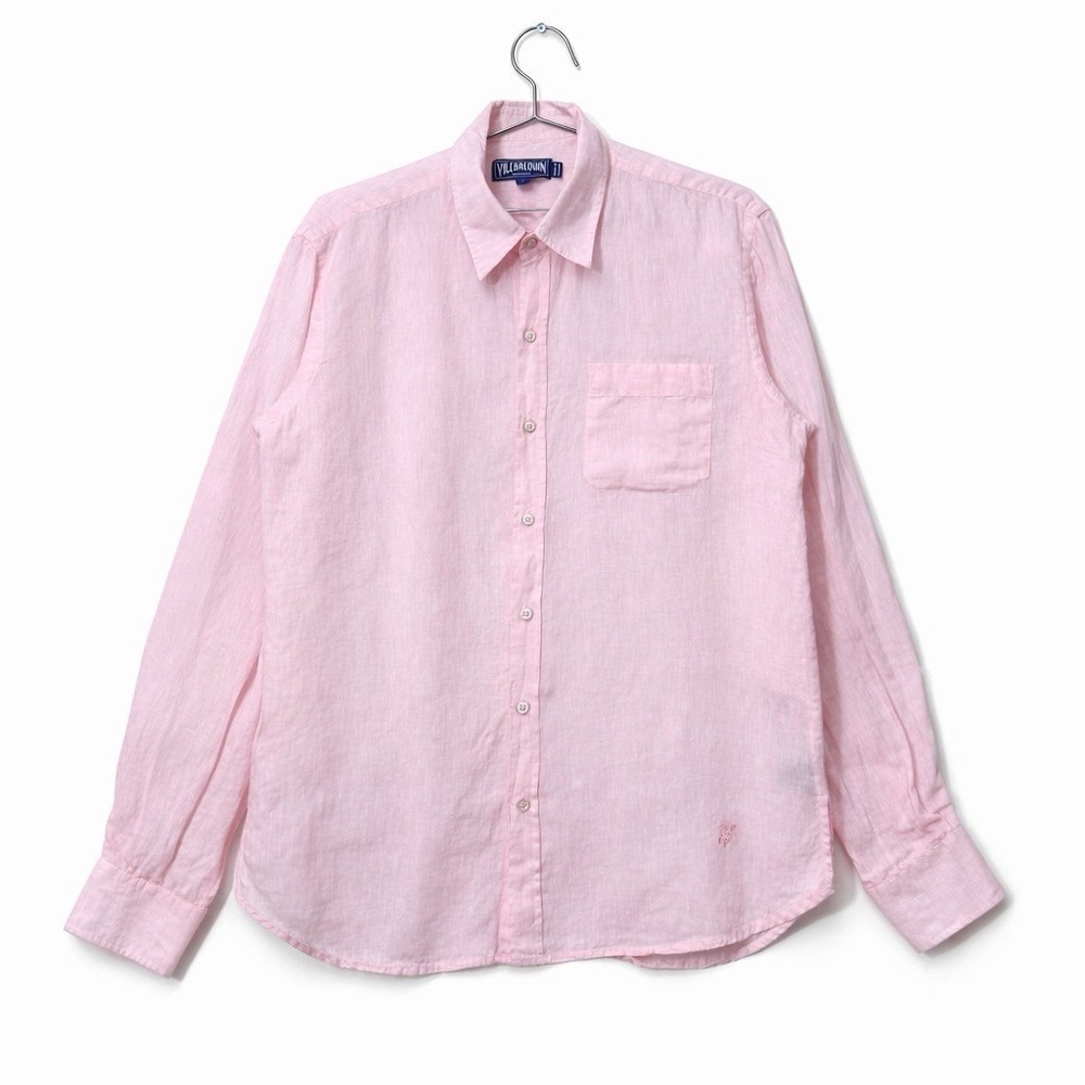Vilebrequin Mens L Caroubis Pink Linen Long Sleeve Button Front Shirt St. Tropez